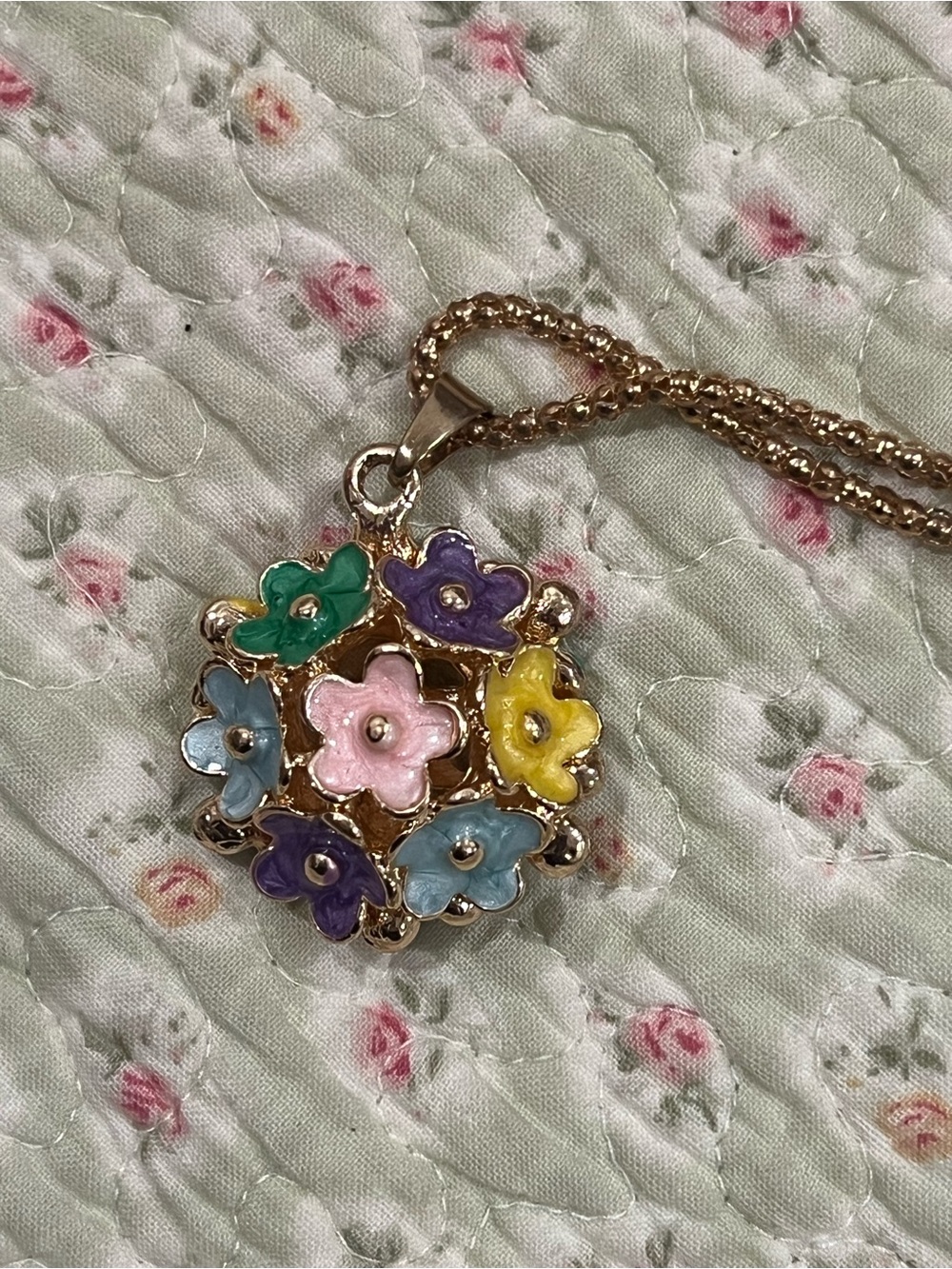 Betsey Johnson Multicolor Enamel Flower Cluster Necklace - Gold Tone